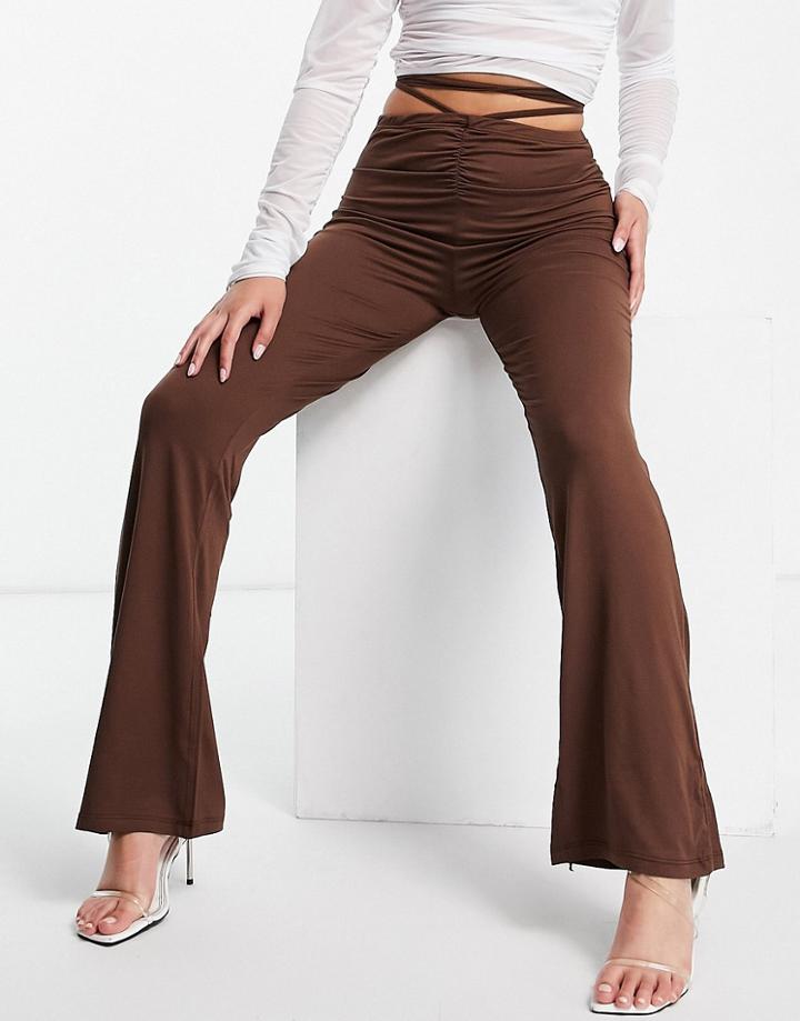 Night Addict Hip Strap Flare Pants In Chocolate-brown