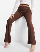 Night Addict Hip Strap Flare Pants In Chocolate-brown