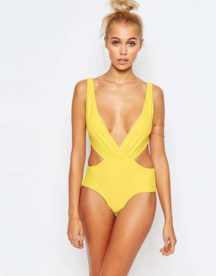South Beach Mix And Match Plunge Tie Back Swimsuit - Yellow