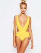South Beach Mix And Match Plunge Tie Back Swimsuit - Yellow