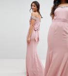 Maya Tall Bardot Sequin Detail Maxi Dress With Bow Back Detail-pink