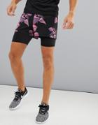 Asos 4505 Training Shorts In Mid Length With Floral Print - Black
