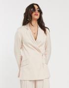 Topshop Striped Blazer In Blush Pink Two-piece-neutral