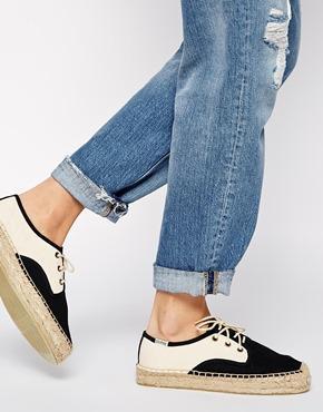 Soludos Derby Lace Up Platform Espadrille Flat Shoes - Black Natural