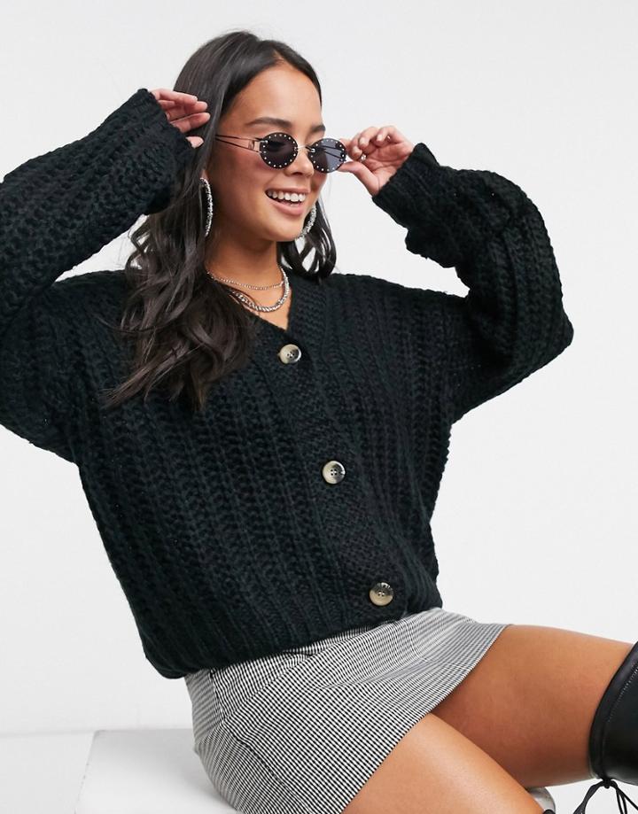 Noisy May Cable-knit Cardigan In Black