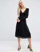 Asos Midi Wrap Dress With Lace Hem - Black