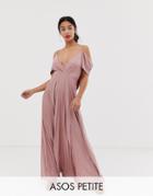 Asos Design Petite Cold Shoulder Cowl Back Pleated Maxi Dress - Pink