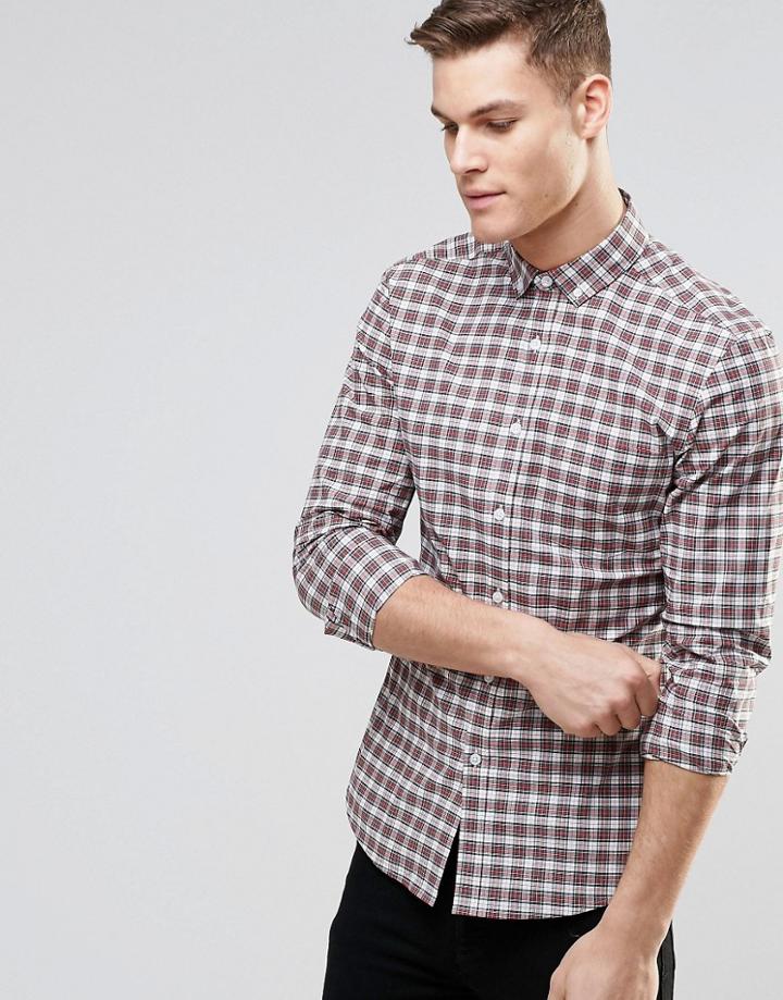 Asos Skinny Shirt In Beige Plaid Check With Long Sleeves - Beige