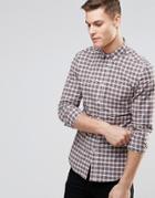 Asos Skinny Shirt In Beige Plaid Check With Long Sleeves - Beige
