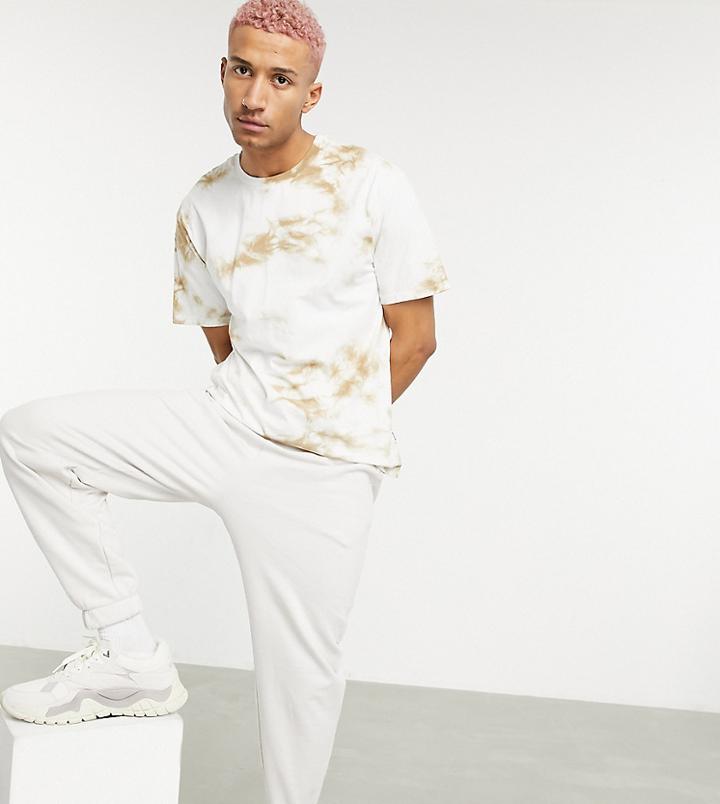 Only & Sons Oversize T-shirt With Tie Dye Wash In Beige Exclusive At Asos-green