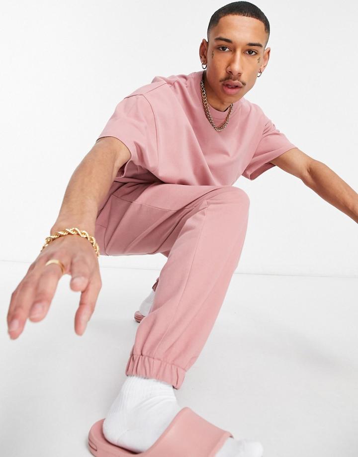 Asos Design Set Oversized Sweatpants In Pink Pique