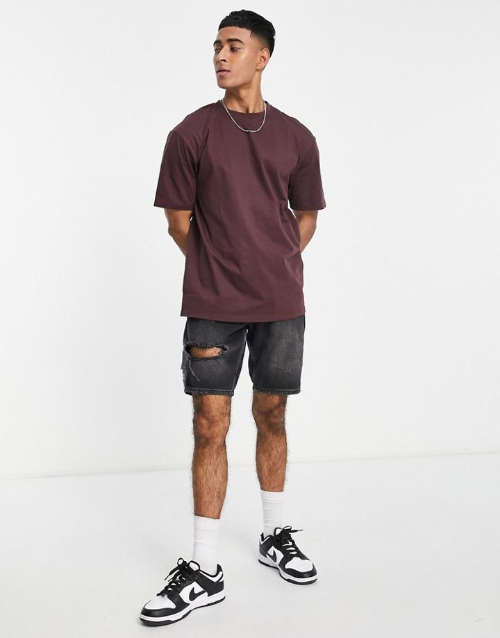 Only & Sons Oversized T-shirt In Burgundy-red