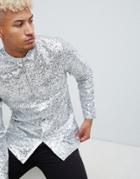 Asos Design Regular Fit Silver Sequin Shirt - Silver