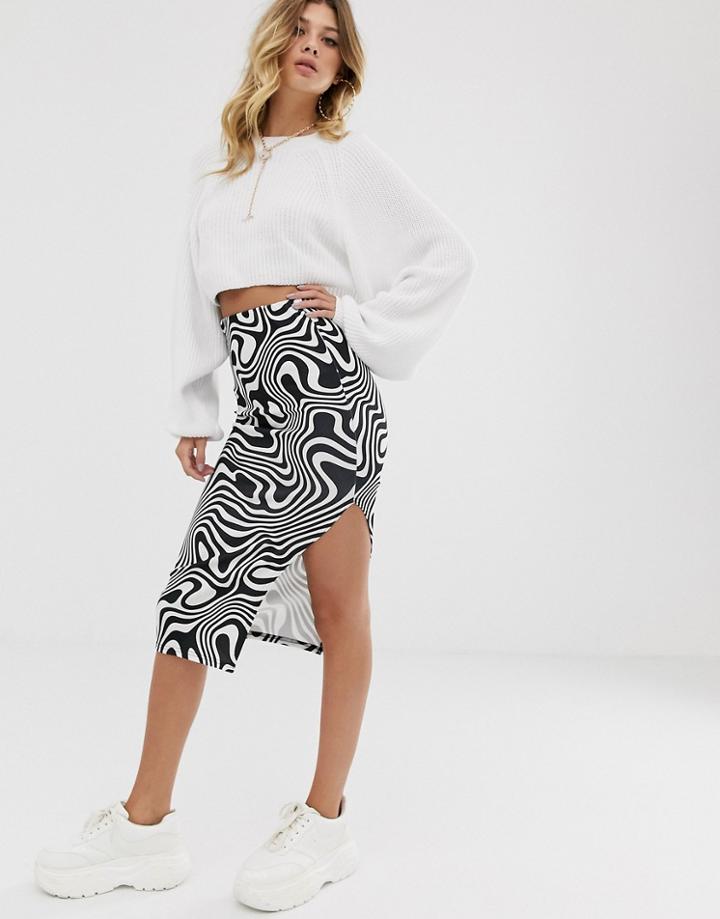 Rokoko Midi Skirt In Illusion Print-white
