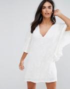 Traffic People V Neck Kimono Dress - White