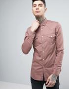 Asos Skinny Western Denim Shirt In Pink - Pink
