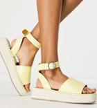 Asos Design Wide Fit Joyful Flatform Espadrilles In Pastel Yellow Croc