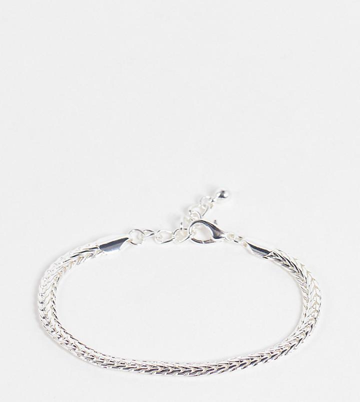 Asos Design Slim Chain Bracelet With Flat Links In Real Silver Plate