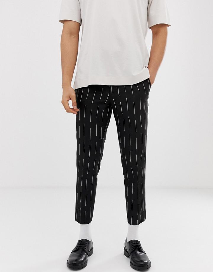Asos Design Slim Crop Pants In Black With Waterfall Stripe