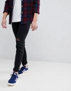 Asos Design Skinny Jeans In Black With Knee Rips - Black