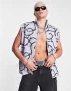 Asos Design Zip Through Vest In Purple With All -over Barbed Wire Print