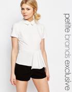 Alter Petite Short Sleeve Collar Top With Pleat Hem Detail - Cream
