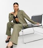 4th & Reckless Petite Oversized Blazer In Olive - Part Of A Set-green