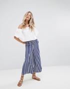 Mango Stripe Wide Leg Pants - Blue