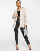 I Saw It First Leather Look Longline Blazer In Stone-neutral