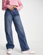Noisy May Amanda High Waisted Wide Leg Jeans In Mid Blue