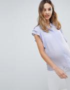 Asos Design Maternity Blouse With Frill Shoulder In Blue - Blue