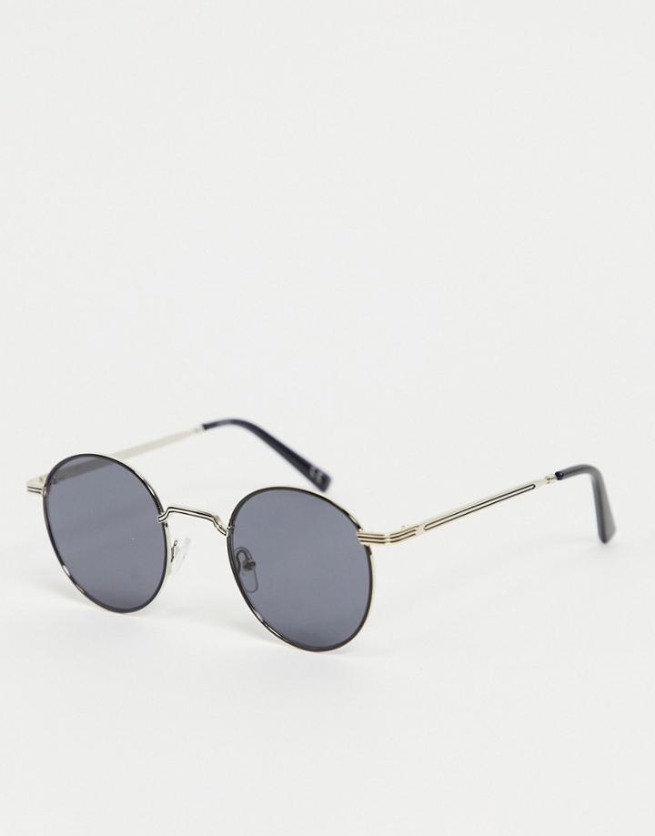 Asos Design Round Sunglasses With Bevelling And Metal Temple Arms In Black