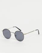 Asos Design Round Sunglasses With Bevelling And Metal Temple Arms In Black