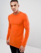 Asos Design Longline Muscle Fit T-shirt With Long Sleeve In Orange - Red