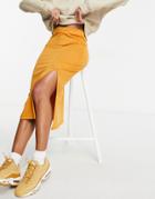 Unique21 Knitted Midi Skirt With Split In Golden Brown