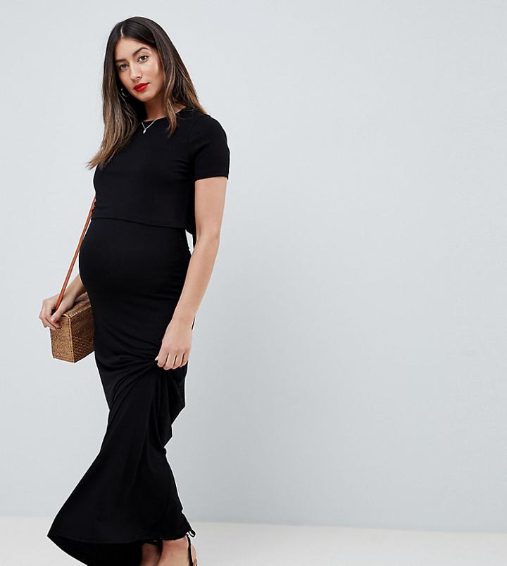 Asos Design Maternity Nursing Double Layer Maxi Dress - Black