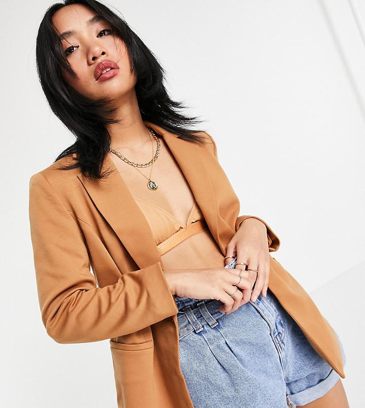 Y.a.s Petite Jersey Blazer Set In Camel-brown