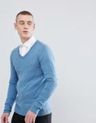 Asos Design Cotton V-neck Sweater In Sky Blue - Blue