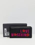 Love Moschino Zip Around Logo Rose Purse - Black