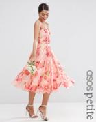 Asos Petite Wedding Bandeau Midi In Floral Print - Multi