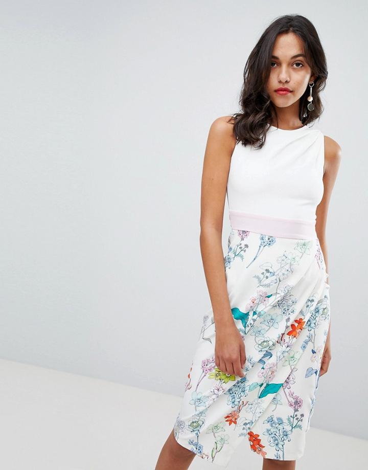 Closet London Floral Skirt Pencil Dress - Pink