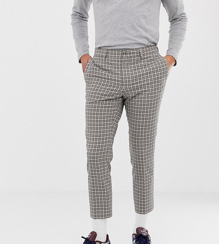 Noak Skinny Cropped Smart Pants In Tattersall Check - Stone