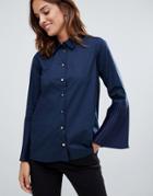 Closet London Pleated Cuff Shirt - Navy