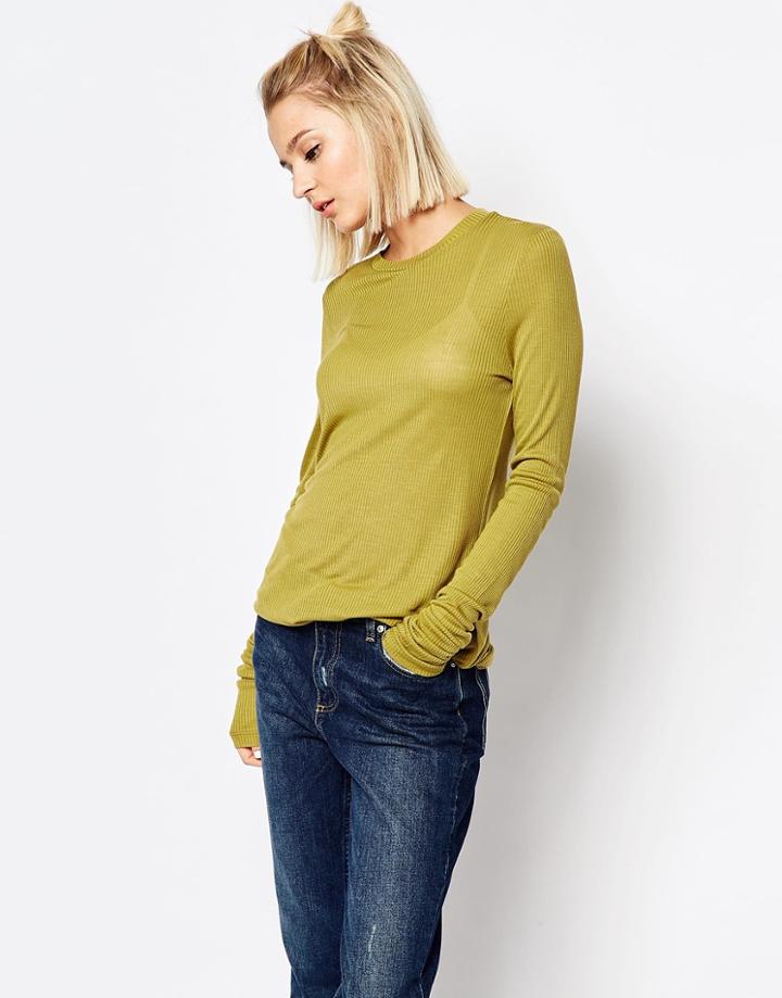 Weekday Sheer Ribbed Top - Khaki