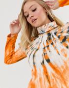Neon Rose High Neck Fitted Top In Dark Tie Dye