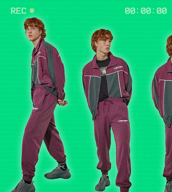 Collusion Unisex Soft Touch Tracksuit Sweatpants In Plum - Part Of A Set-purple