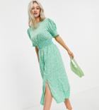 Influence Petite Midi Dress In Green Floral