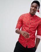 Only & Sons Slim Shirt With Holidays Print - Red