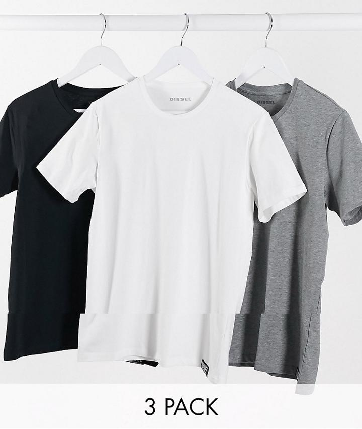 Diesel Umtee-randal 3 Pack Tab Logo Lounge T-shirts In Black/white/grey-multi