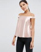 Asos Off Shoulder Top In Pink Textured Metallic - Pink